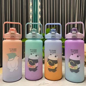 ขวดน้ำพลาสติก PC ขนาด 2 ลิตร 2 ชิ้น ชุดขวดน้ำออกกำลังกายพร้อมที่ทำเครื่องหมายบอกเวลา หลอดดูด เป็นมิตรกับสิ่งแวดล้อม เก็บอุณหภูมิได้ - Product Image 5