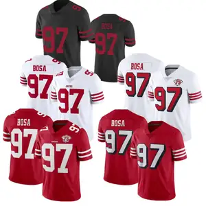 Men's Nick Bosa San Francisco 97 Football Jerseys Stitched with 75th Anniversary Patch USA Football VP Limited Jersey- Red