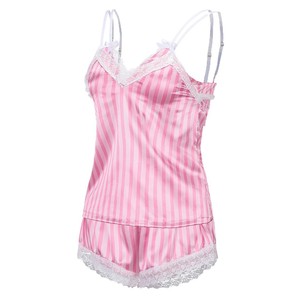 Fabricante de pijamas para mujer, venta al por mayor de camisolas de imitación de seda, holgadas, cómodas, con encaje, conjunto de dos piezas, lencería, bata. - Product Image 5