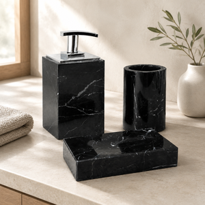 Premium Quality Nero Marquina Marble 3-Piece Bathroom Accessories <b>Set</b>, Black Marble <b>Soap</b> Dispenser, Marble <b>Soap</b> Dispenser <b>Set</b> - Product Image 2