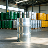 Fût métallique en acier inoxydable 200L personnalisé, en promotion, conforme aux normes UE et ISO, pour produits chimiques industriels, avec robinet à bille DN50