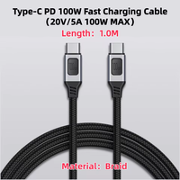 Câble USB C vers C 5A PD 3.1 100W, charge rapide, cordon tressé en nylon pour ordinateur portable IOS, téléphone portable, tablette, appareil photo
