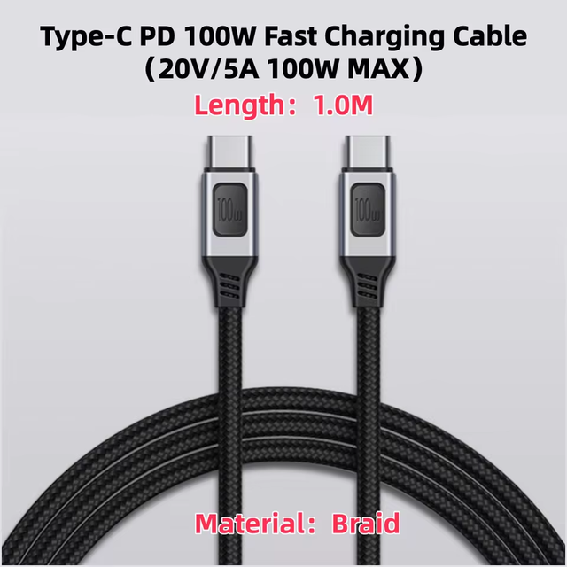 5A USB C to C Cable PD 3.1 100W Fast Charging Nylon Braided Cord for IOS Laptop Mobile Phone Tablet Camera