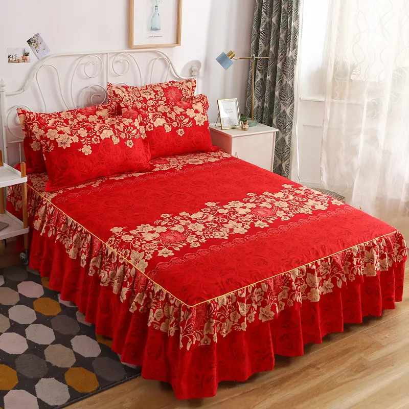 Good Quality bedding sets with matching curtains home Bedsheet Cotton Bedskirt King Size 13 piece in stock