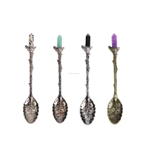 New arrivals 11cm brown rose gold healing crystals kitchen supplies natural mixed quartz crystal point spoons for sale