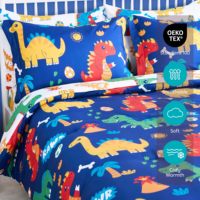Ensemble de literie pour enfants personnalisé avec motif de dinosaure de dessin animé, en coton, design réversible, respirant, certifié Oeko-Tex, pour chambre d'enfant, OEM ODM