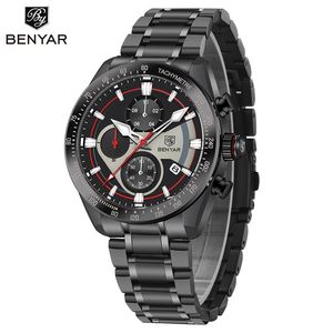 Benyar Multifunctional Chronograph Date <b>Black</b> Steel Men's Sporty Quartz <b>Watch</b> By-5201 - Product Image 5