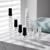 Flacon pulvérisateur d'échantillon de parfum en verre cylindrique gratuit 2ml 3ml 5ml 10ml, atomiseur gradué avec échelle, rechargeable, brume fine