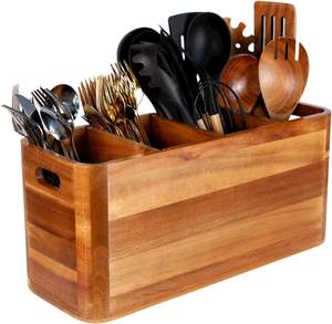 Organizador de Utensilios de Cocina de Madera para Encimera, Porta Utensilios de Madera Grande para Almacenamiento de Utensilios de Cocina y Cubiertos - Product Image 1