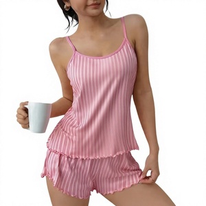 Women Floral Short-Sleeved 2-Piece Lounge Set Cami Shorts Summer Wear Breathable Elegant Smooth Fabric Elastic Waist - Product Image 1