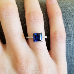 Bague élégante vintage en saphir bleu taille carrée, bijou en argent sterling 925, pierre de naissance de septembre, alliance de promesse et de fiançailles, idéale pour un cadeau - Product Image 1