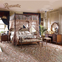 Europäisches Antik-Stil Schlafzimmer-Set Französisches Romantisches Massivholz Himmelbett Luxuriös Geschnitzte Schlafzimmermöbel