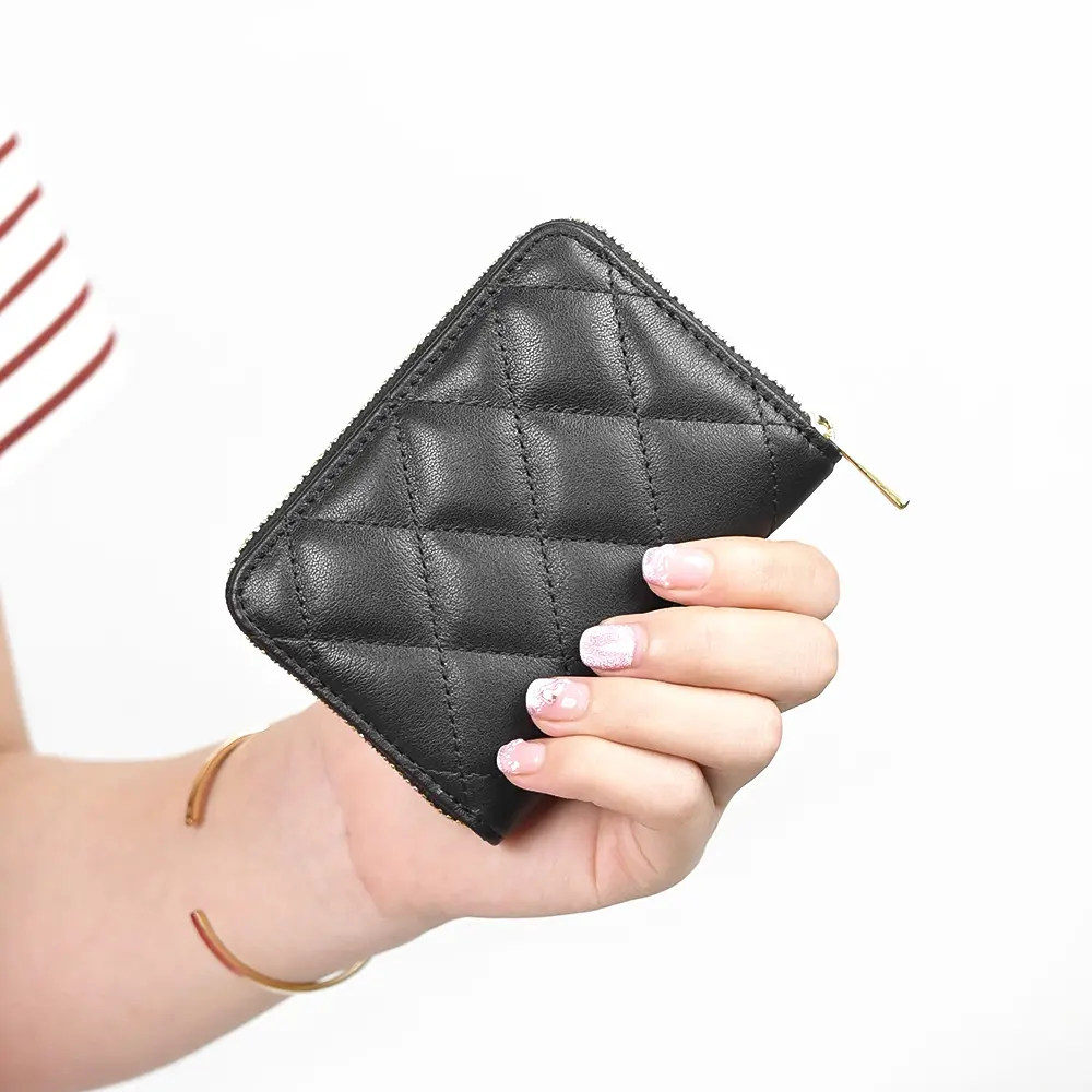Handgefertigtes echtes Leder Kreditkartenhalter individuelles Logo Luxus Reißverschluss Visitenkartenhalter Kartenbrieftasche