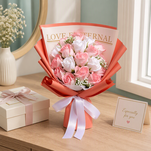 Bouquet di Fiori di Sapone a Forma di Rosa Blu Ghiaccio Sfumato per San Valentino, Regalo per la Moglie, Quantità Personalizzabile - Product Image 5