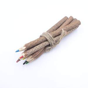 Crayons de couleur en écorce de bois écologiques avec logo personnalisé, lot en vrac, style rustique pour cadeaux spéciaux - Product Image 1
