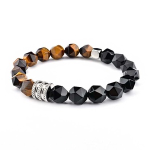 Bracelet en acier inoxydable de luxe pour hommes perles de pierres précieuses en œil de tigre naturel motif géométrique croisé pour les occasions de mariage religieuses - Product Image 6