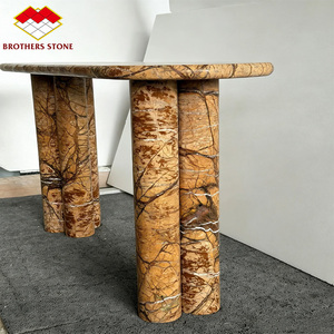 Table <span class=keywords><strong>console</strong></span> en <span class=keywords><strong>marbre</strong></span> brun de forêt tropicale au design moderne, mobilier d'intérieur pour hôtel, villa, appartement, entrée, couloir - Product Image 2