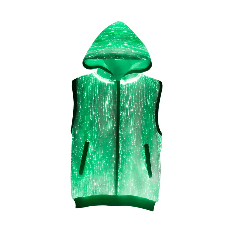 Hot Sale Spring Summer men women custom logo sleeveless DJ Light up carnival luminous rave fiber optic Led hoodie