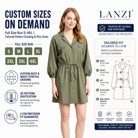 Robe chemise mini élégante personnalisée 100 % polyester sergé uni à manches longues pour femme, boutonnée sur le devant, taille empire, marque privée