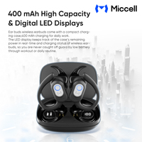 Miccell Nouveaux écouteurs sans fil TWS pour 5.4 Sports Gaming Ear-clip Affichage numérique IPX5 Contrôle tactile étanche
