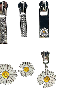 Luxury Decorative Custom Designer Metal Zipper Pulls with Nickel-Free Auto Lock Slider Model 5# Flower Logo - Product Image 1