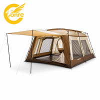 Tente tunnel familiale Tan avec auvent avant, fenêtres en maille, abri de glamping, 4 saisons, camping en plein air, imperméable, coupe-vent, 4-5 personnes