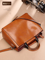 Sac à main vintage en cuir de vache véritable, pour femmes et filles, à bandoulière tendance, poignée supérieure