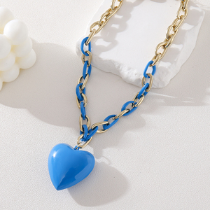 Customizable Fashion Boho <strong>Candy</strong> Colors Enamel Chain Heart Charm <strong>Necklace</strong> for Women's Anniversary Gift - Product Image 3