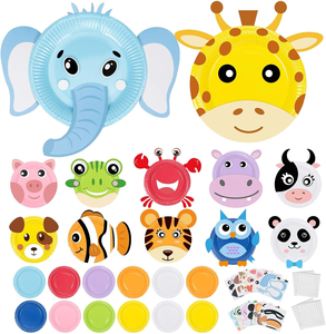 DAMIA Kit de Arte con 8 Platos de Papel, Tema Animal, con 8 Colores, Platos Redondos Desechables para Manualidades, Juegos de Fiesta para Preescolar - Product Image 1