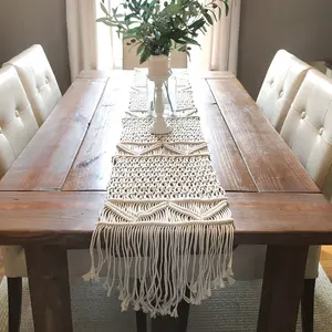 Groothandel Handgemaakte Bruiloft Macrame Kwastje Decoratie Plaid Katoen Gehaakte Tafelloper