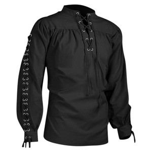 Chemises médiévales Hommes Tunique Pirate Costume Gothique Mariés Vintage Top À Volants Manches Décolleté Cordon Chevalier Cosplay Top - Product Image 3