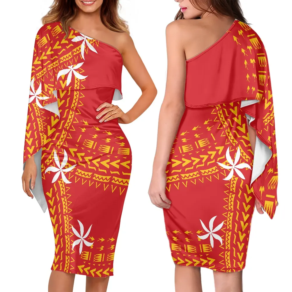 Dropshipping Off Shoulder Jurk Custom Fijian Design Mouwloos Body-Con Lange Rok Vintage Eiland Kleding Vrouwen Jurken