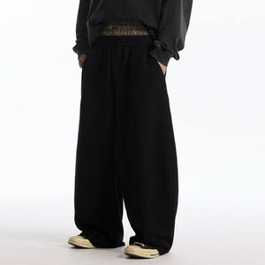 Мужские спортивные брюки-джоггеры с широкими штанинами, двойным поясом, эластичными карманами, в уличном стиле, из плотной ткани - Product Image 1