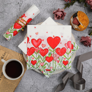 Printed Heart Floral Paper Napkins 330mmx330mm For Birthday Parties Disposable Tissues - Product Image 4