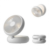 Fbootfike Tragbarer, wiederaufladbarer kleiner Tischventilator, leiser USB-Oszillationsventilator mit Nachtlicht, faltbar, wandmontierbar