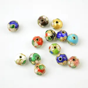 Wholesale 10mm Copper Flower Enamel Beads charms for Jewelry Making round diy accessories for woman Cloisonne Spacer Beads
