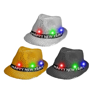 Sombrero Fedora con Lentejuelas y 6 LED, Personalizable con Logotipo OEM, Gorra de Jazz Brillante para Fiestas, Celebraciones de Nochebuena, Disfraces, Venta al Por Mayor - Product Image 1