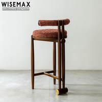 WISEMAX FURNITURE Chaise de bar moderne de style français, revêtement en bouclette rouge, tabouret de bar haut avec repose-pieds pour villa, restaurant