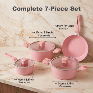 Juego de Ollas y Sartenes Antiadherentes de 7 Piezas, Compatibles con Inducción, Certificación LFGB, para Acampar al Aire Libre, Apartamentos y Cocina, Venta al Por Mayor, Personalizables - Product Image 4