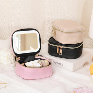 Trousse de maquillage portable avec lumière LED, sac de rangement cosmétique rose, fermeture éclair, pour les voyages et la maison - Product Image 3