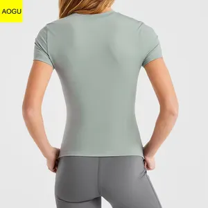 Großhandel individuelles Logo Nylon sportliches Fitness Sport Yoga Damen-T-Shirt