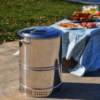 Barbecue à charbon de bois suspendu sans fumée en acier inoxydable de 40 cm avec thermomètre, kit de cuisson portable pour le camping en plein air