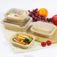 300/400/500/650/750/1000/1200ML papier Kraft restauration rapide à emporter octogonal Portable bol alimentaire boîte à déjeuner avec couvercle