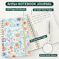 Carnet à spirale floral personnalisable - 60 feuilles, couverture en PP, spirale reliée, organisateur/planificateur ligné, cadeau pour l'école ou le bureau