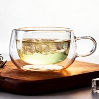 Mug en verre borosilicate à double paroi ovale avec poignée, forme ronde, tasse en verre isolée thermiquement pour le thé, le café, le lait