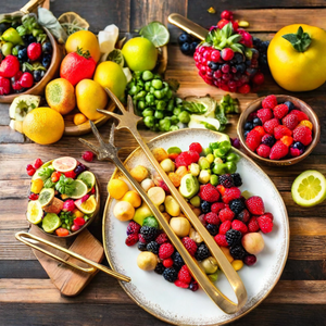 Quality Stainless Steel Kitchenware with Long Handle Gold Plated Metal Tongs Unique Style Serving for Salad <b>Fruit</b> & <b>Vegetables</b> - Product Image 6