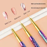 Nouveau design Nail Art brosse peint sculpté crochet stylo sirène poignée dégradé tige poisson queue tirer ligne stylo 3 pièces