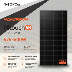 แผงโซลาร์เซลล์ทน<span class=keywords><strong>ความ</strong></span>ร้อน 580W ชนิด N ท็อปคอน แบบสองหน้า โมโนโมดูล 580 วัตต์ แผ่น PV สำหรับสภาพอากาศร้อนในบราซิล ออสเตรเลีย เม็กซิโก - Product Image 1