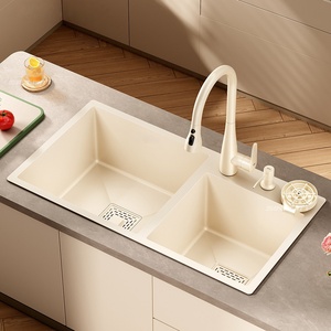 Fregadero de cocina de cuarzo de un solo seno cuadrado para lavado de verduras y platos en el hogar - Product Image 1