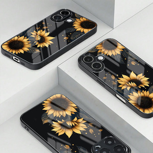 Coque de téléphone portable en verre PC TPU avec impression de <span class=keywords><strong>tournesol</strong></span> de luxe pour iPhone X Xr XS 11 12 13 14 15 16 17 18 Pro Max - Product Image 3